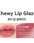 Chewy Lip Glaze, High Shine Lip Gloss, Korean Beauty (GZ03 Rose Bebe, 3.5 grams)