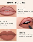 2Pcs Longwear Liquid Lip Liner Stain Marker Pen Set Long Lasting Waterproof, Mocha Light Nude Brown Matte Permanent 24 Hour Lip Liner and Lipstick Combo Color Stay Lipliner All Day Lip Stains peel off