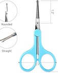 Eyebrow Scissors, Small Scissors for Facial, Nose, Eyebrow, Mustache, and Beard Hair Trimming & Grooming, Safety Edge, Blue Long Cap