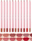 Matte Lip Liner Pencil Set,12 Colors Natural Nude to Dark Waterproof Long Lasting No Fade Soft Pencils Lipstick Makeup Gift Set for Daily Travel Party Work (A)