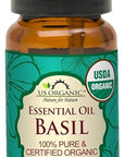 US Organic 100% Pure Basil Essential Oil, USDA Certified Organic, Steam Distilled W/Euro Dropper, 10 ml (More Size Variations Available)