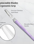 Face Razors for Women, Dermaplane Razor for Women Face, Eyebrow Razor, Facial Razors, Dermaplaning Tool, Reusable Metal Handle with 8 Microblades for Sensitive Skin, Peach Fuzz Remover, Purple
