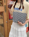Pazimiik knitted checkered makeup bag