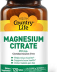 Country Life Magnesium Citrate - 120 Tablets - Supports Muscle & Nerve Function, Heart Rhythm, Healthy Immune System, Energy Production - Magnesium Citrate 250mg, Magnesium Complex Supplement