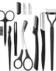 KINGMAS 9 in 1 Eyebrow Kit, Face Razors, Facial Trimmer Shaver, Eyelash Comb, Angled Brush, Grooming Scissors, Tweezers for Women