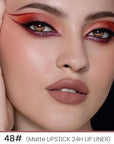 2-in-1Nude Brown Beige Velvet Lip Liner & Lipstick Set Kit for Women, Matte Lips Kit with Lip Liner Lip Stains Long Lasting Waterproof 24 Hour Lipstick and Lip Liners Combo Lipliners Pencil Set 48