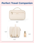 BAGSMART Travel Makeup Bag, Portable Make Up Bag, Wide-open Makeup Organizer Cosmetic Bags for Women for Travel Essentials Travel-Size Toiletries Accessories Bottles, Brushes (Beige)