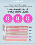 Heart Percent Dote On Mood Lip Pencil, Long-Lasting Creamy Lip Crayon Smooth Color Liner Retractable Lipstick Pencil 0.8g, #04. Strawberry Milk