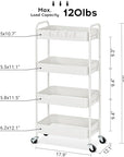TOOLF 4-Tier Metal Rolling Cart with Wheels, Storage Utility Organizer Cart for Kitchen, Bathroom, Office, Baby Essentials & Makeup - Lockable Casters, Easy Assembly, Large Capacity, White