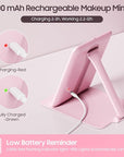 Benbilry Foldable Travel Makeup Mirror with Lights and 20X Magnification, Rechargeable Tabletop LED Vanity Mirror with Adjustable Stand, 3-Colored Dimmable Lighting, Portable Cosmetic Mirror, Pink
