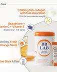 BB LAB Collagen Glutathione White, Low Molecular Korean Stick Supplement, Fish Peptides, Vitamin C, Vitamin E, Glutathione, Fast abosorption, Orange Flavor