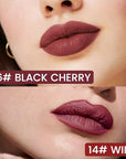 2Pcs Longwear Liquid Lip Liner Stain Marker Pen Set Long Lasting Waterproof, Black Cherry Wine Red Matte Permanent 24 Hour Lip Liner and Lipstick Combo, Color Stay Lipliner All Day Lips Stain peel off