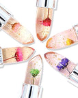 firstfly Pack of 6 Crystal Flower Jelly Lipstick, Long Lasting Nutritious Lip Balm Lips Moisturizer Magic Temperature Color Change Lip Gloss (Pink)
