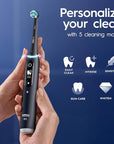 Oral-B iO Series 6 Rechargeable Electric Toothbrush with Visible Pressure Sensor to Protect Gums, 2 Minute Timer, 5 Cleaning Settings, 1 Replacement Toothbrush Head, and Travel Case, Black