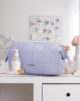 BAGSMART Makeup Bag Cosmetic Bag Wide Open, Purple, M, Wide-open Travel Makeup Bag With Puffy Padded and Rectangular Quilted