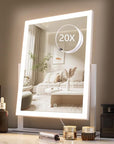 HIEEY Lighted Makeup Mirror, Hollywood Vanity Mirror with Lights, Three Color Lighting Modes, with 4in 20X Magnification Mirror, Smart Touch Control, 360°Rotation (17.4in,White,Gift Box)