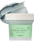 SKINFOOD Mask Pear Mint 120g - Facial Pore Cleanser, Soothing & Hydrating Body Skin - Pore & Sebum Clearing, Cooling Bubbles Scrub Wash Off Face Masks w/Rice Powder - Shower-Proof Texture (4.23 oz)