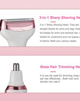 Bikini Trimmer for Women, Electric Razor Hair Shaver for Face Nose Eyebrow Beard Mustache Arm Leg Armpit Bikini, Replaceable Lady Facial Razor, Painless Rechargeable 4 in 1 Women Body Shaver for Trip