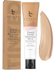 Tinted Sunscreen for Face - SPF 20 With Natural & Organic Ingredients Broad Spectrum Sunblock Lotion, Tinted Moisturizer Zinc Oxide Sunscreen Face for Skincare, Facial Sunscreen (Light Beige)