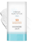 GOONGBE Fresh Sun Stick Mild SPF 50 - No White Cast Zinc Oxide Mineral Sunscreen Stick Balm - Non Greasy Soft Matte Finish - Travel Friendly for Babies, Kids & Adults - Vegan, Reef-Safe, 0.49oz.