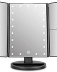 deweisn Tabletop Mount Trifold Lighted Vanity Mirror with 21 LED Lights, Touch Screen and 3X/2X/1X Magnification, Two Power Supply Mode Make up Mirror,Travel Mirror