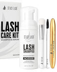 STACY LASH Shampoo 100ml Cleaning Kit of Eye Makeup Remover (Foam Cleanser) & Shampoo Brush & Mascara Brush Bundle with Eyelash Serum 5ml for Lash Growth and Thickness
