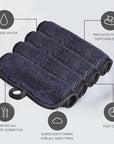 Makeup Remover Cloths for Face, Eye, Lips - Reusable Face Cleansing Cloth Microfiber Makeup Remover Pads 5 x 5 inch 6 Pack (Black)