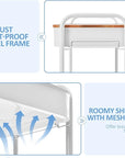 TOOLF 3-Tier Rolling Cart with Table Top, Metal Storage Cart on Wheels, Utility Organizer with Wooden Tray, Lockable Casters, Easy Assembly for Bathroom, Living Room, Office, Kitchen, White