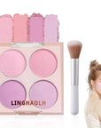 4 Colors Blush Palette for Cheeks - Face Matte Contour Makeup Palette, Buildable Shimmer Facial Cheek Blusher Shades, Blendable Cosmetic With Brush 02