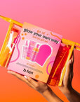 b.tan Clear Self Tanning Gel Travel Size Kit | Glow Your Own Way Gift Set - Includes Mini Dark Fake Tanner Mousse, Gradual Bronzing Face Mist, Express Transfer Free Tan Gel, & Applicator Mitt