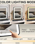 Portable Desk Vanity Mirror with Lights,Black Rechargeable Small Makeup Mirror with Lights,Mini Dorm Mirror,Touch Screen with 3-Color Lighting,Dimmable,for Tabletop,Bedroom,Bathroom