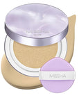 MISSHA Serum Cushion Glow Layering Fit Cushion Foundation No.21 Vanilla Light Beige for Bright Skin, Korean Foundation Makeup, Rich-Texture, Full-Coverage, 24-Hr Hydrating, Triple Glow System
