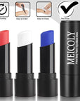 MEICOLY 3Pcs Red White and Blue Face Body Paint Stick,Face Paint for Joker Makeup,Face Painting for Halloween SFX Clown Devil Spiderman Cosplay,Red White and Blue Eye Black,4th of July Accessories