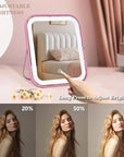 Pink Rechargeable Vanity Mirror with Lights, LED Makeup Mirror, 10"×8" Lighted Makeup Mirror with Lights, Smart Touch Control Dimmable 3 Modes Light, Lighted Up Mirror for Makeup Desk, Bedroom