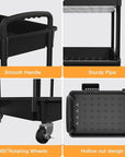 3 Tier Rolling Utility Cart with Handle,REBECAT Utility Cart Made of Multifunctional Storage Organizer Tool for Kitchen,Bathroom,Living Room,Office(Black)