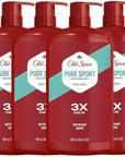 Old Spice Refreshing Body Wash for Men, High Endurance, 3X Defense, 24/7 Shower Fresh with Long Lasting Scent, Pure Sport Scent, 33.4 oz (Pack of 4)