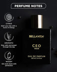 BellaVita Luxury CEO Man Perfume for Men (3.38 fl.oz) | Long-Lasting Men's Perfume with Lemon, Lavender, Tonka Vetiver & Moss Fragrance for Man | CEO Parfum for Men | Vegan & Cruelty-Free Fragrance