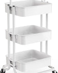 Pipishell 3 Tier Mesh Utility Cart, Rolling Metal Organization Cart with Handle and Lockable Wheels, Multifunctional Storage Shelves for Kitchen Living Room Office White