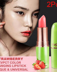 evpct 2Pcs Strawberry Color Changing Lipstick Tinted Lip Balm Gloss Stain Set Magic PH Color Changing Flower Lazy Korean Jelly Lipstick Makeup Set labiales mate 24 horas originales labial magico