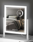 HIEEY Lighted Makeup Mirror, Hollywood Vanity Mirror with Lights, Three Color Lighting Modes, and 5X Magnification Mirror, Smart Touch Control, 360°Rotation (14.1in,White,Gift Box)