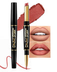 2-in-1 Rose Gold Lip-Gloss Lip Liner & Lipstick Set Kit for Women, Matte Lips Kit with Lip Liner Lip Stains Long Lasting Waterproof 24 Hour Lipstick and Lip Liners Combo Lipliners Pencil Set 07