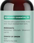 Pure Rosemary Oil for Hair Skin and Nails - 100% Pure Undiluted Rosemary Essential Oil with Dropper for Topical Uses Aromatherapy Diffusing and Home and Beauty DIYs - Vegan and Cruelty Free (1 Fl Oz)