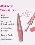 2-IN-1 Lip Liner and Lip Stain, High Pigmented Long Lasting Velvet Lip Tint, Well-Defined Lipliner, Weightless Waterproof Not Animal Tested, Matte Finish Makeup