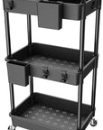 3 Tier Rolling Utility Cart with Handle,REBECAT Utility Cart Made of Multifunctional Storage Organizer Tool for Kitchen,Bathroom,Living Room,Office(Black)