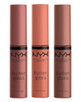 NYX PROFESSIONAL MAKEUP Butter Gloss Brown Sugar, Non-Sticky Lip Gloss - Pack Of 3 (Sugar High, Spiked Toffee, Butterscotch)