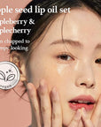 NOONI Korean Hydrating Lip Oil Set - Appleberry & Applecherry | Long-Lasting, Moisturizing, Plumping, Revitalizing for Dry Lips, Waterproof, No Peel Off, 0.12 FL Oz x 2ea