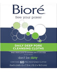 Bioré Daily Make Up Removing Cloths, Facial Cleansing Wipes with Dirt-grabbing Fibers for Deep Pore Cleansing without Oily Residue, 60 Count