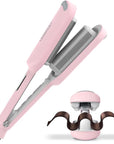 Curling Iron Hair Crimper Waver - TYMO ROVY Beach Waves Curling Wand, Ionic Deep Waver Hair Curler Tool with Ceramic 3 Barrel for Women, Dual Voltage, Anti-Scald, Easy to Use, Pink, 1.25 Inch