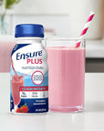 Ensure Plus Strawberry Nutrition Shake With Fiber | Meal Replacement Shake | Ready To Drink | 16g Protein and 27 Vitamins and Minerals | 8 fl oz - 24 Pack