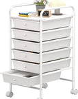 6 Tier Utility Rolling Cart with 6 Drawers Multipurpose Rolling Storage Cart with Wheels and Handles for Office Classroom Kitchen Bathroom Bedroom Organization White